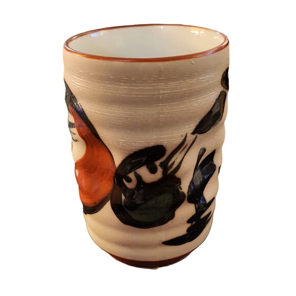 Japanese Daruma Yunomi Hand Painted Hand Made Teacup Mug Good Luck 4" Tall - Picture 2 of 7